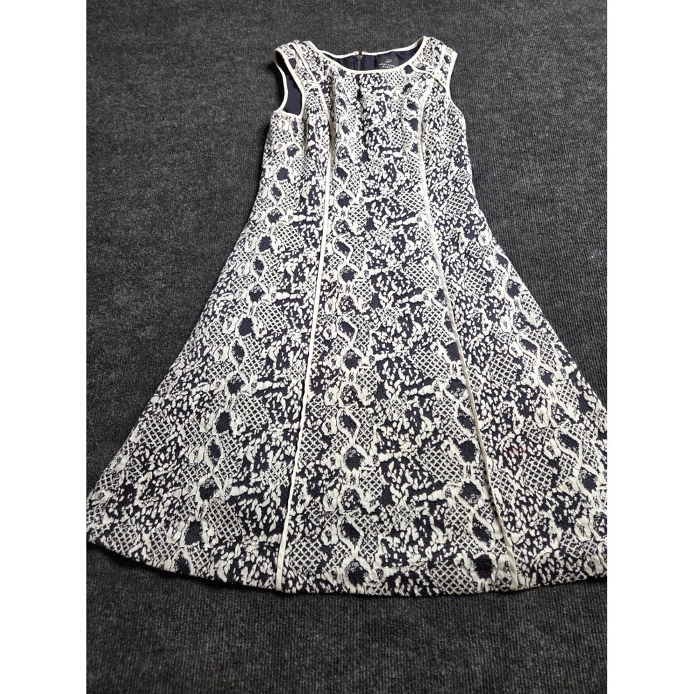 Adrianna Papell Womens Navy White‎ Snakeskin Jacquard Fit Flare Dress Size 6